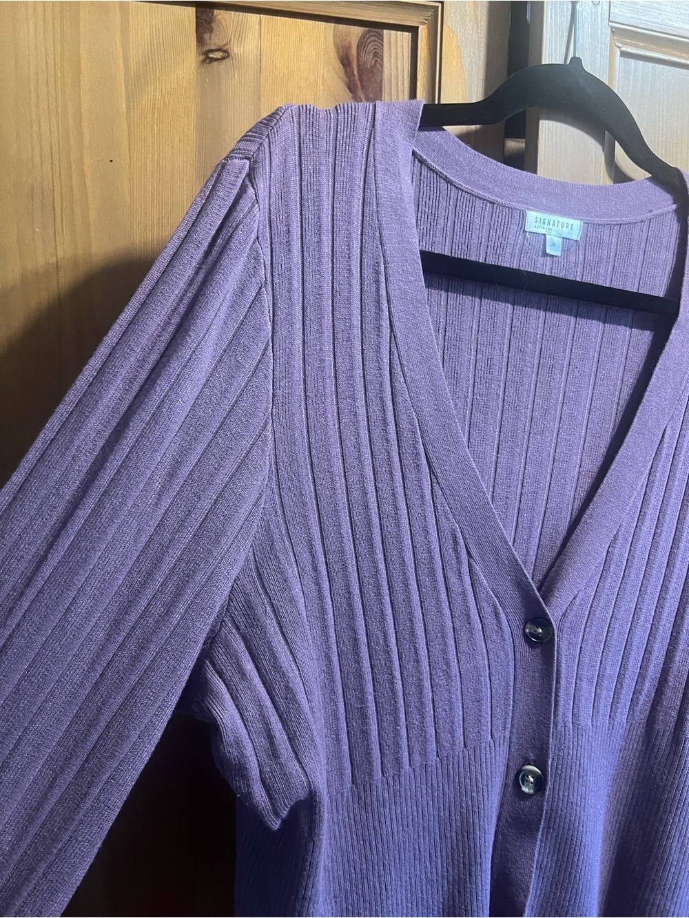 Lavender Ribbed V-Neck Button Cardigan - Picture 3 of 4